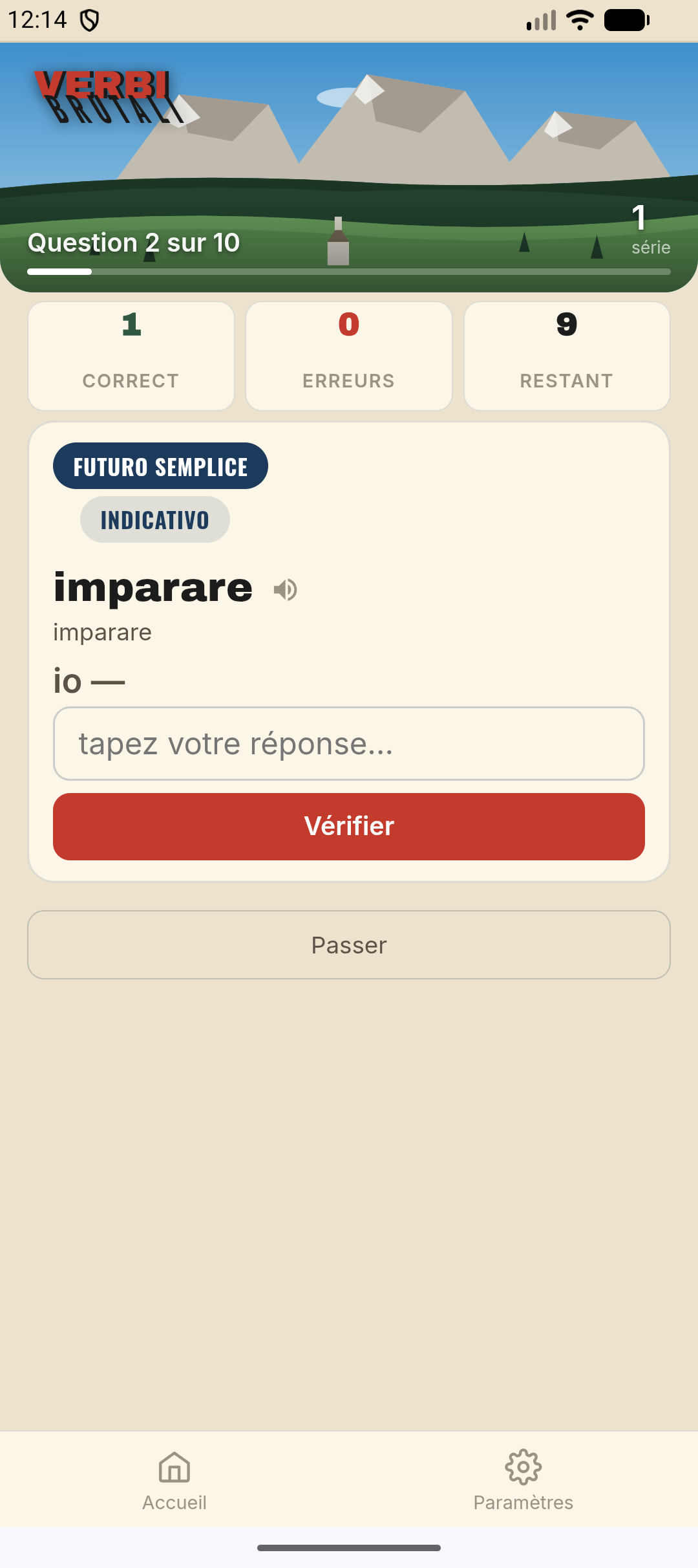 Question d’entraînement — conjuguer le verbe “imparare” pour “io”