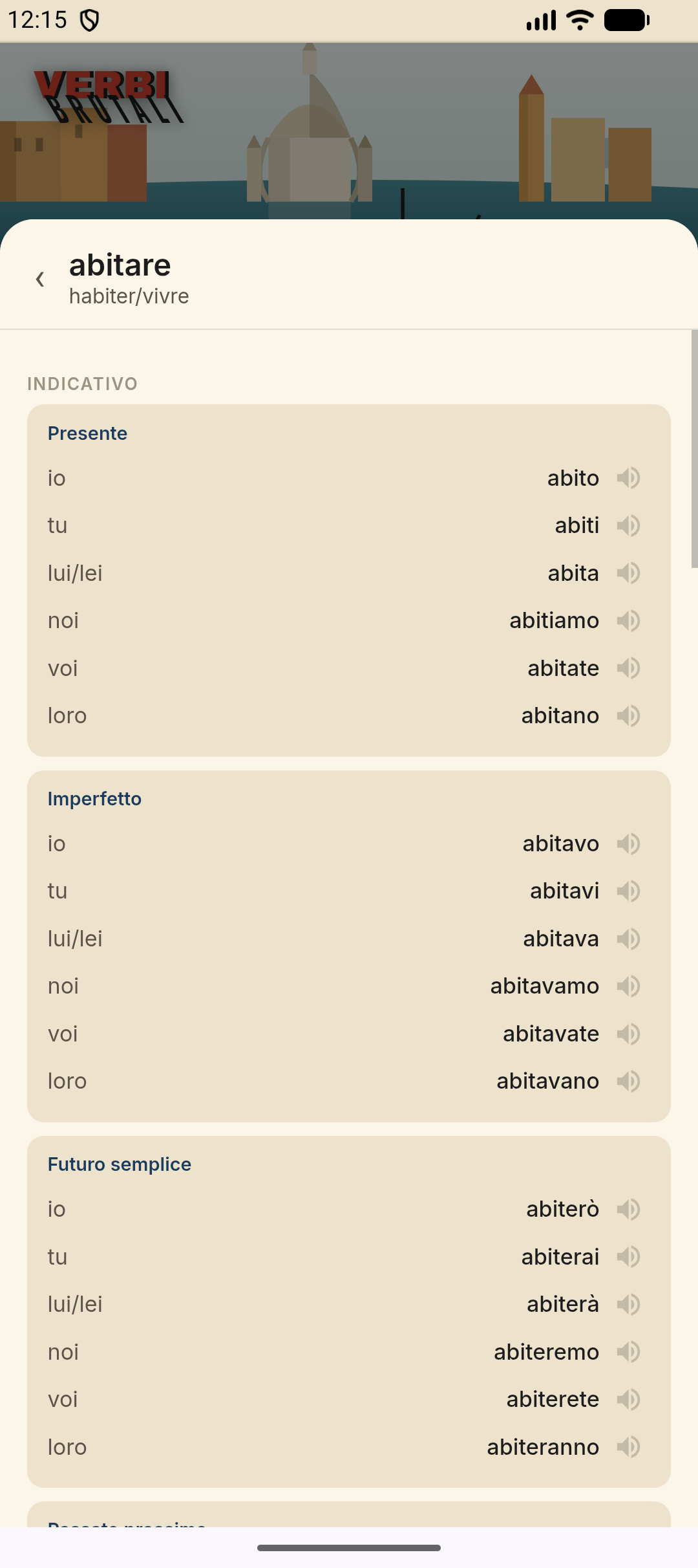 Référence de conjugaison — tableau complet du verbe “abitare”