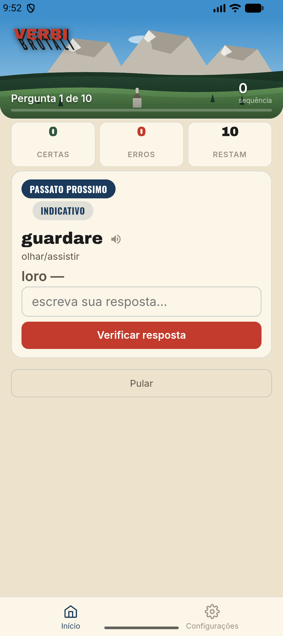 Pergunta de prática — conjugar o verbo “guardare” para “loro”