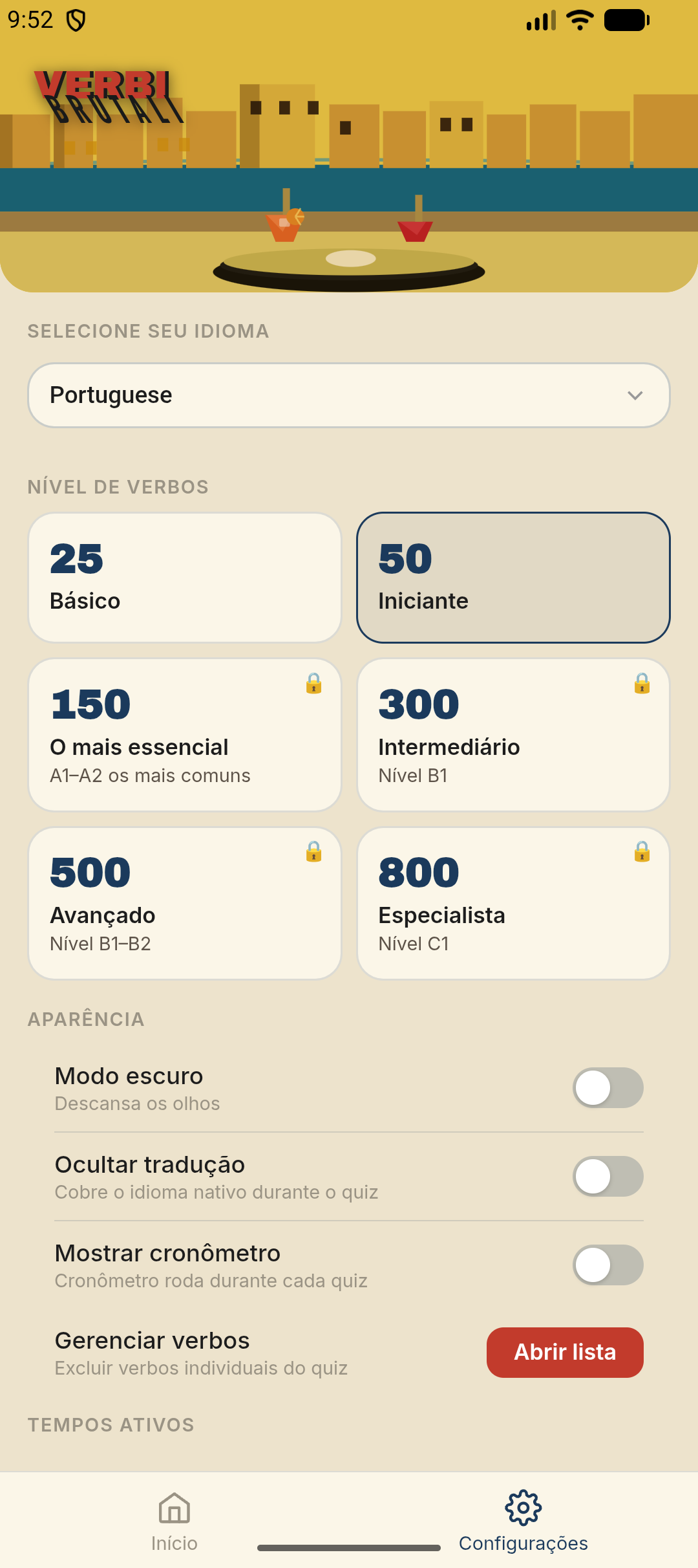 Definições — escolha um nível de verbos de 25 até 800