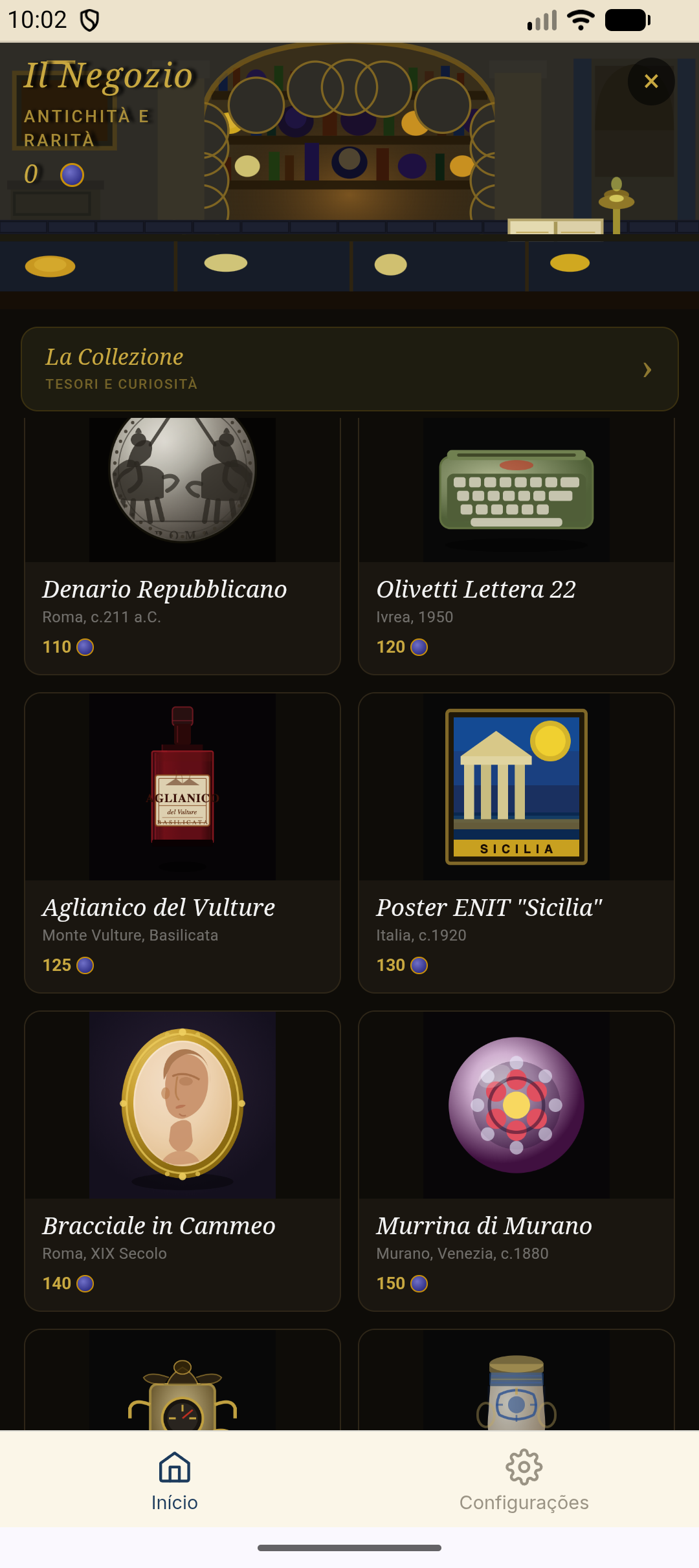 A Coleção — tesouros italianos colecionáveis obtidos praticando